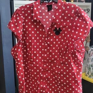 Red Polka Dot Blouse with Minnie Mouse Pin